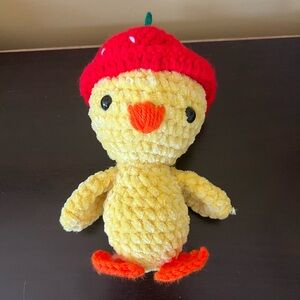 Amigurumi Strawberry Hat Yellow Duck – Cute Crochet Duckling Plush